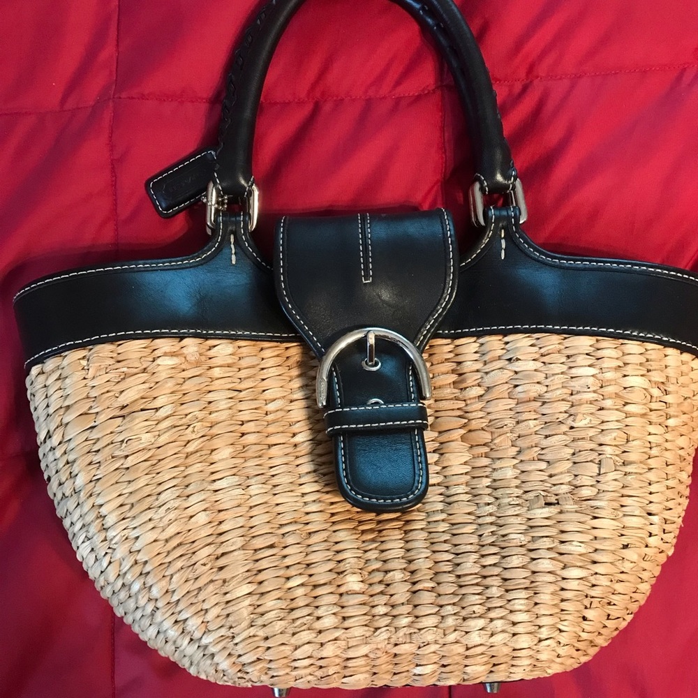 Vintage Coach small straw bucket bag